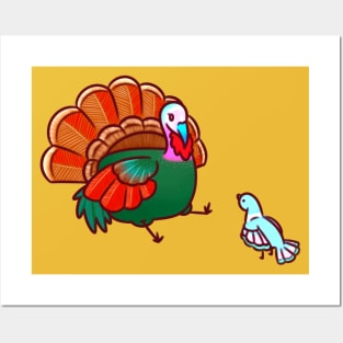 Turkey and Pigeon Happy Thanksgiviing Posters and Art